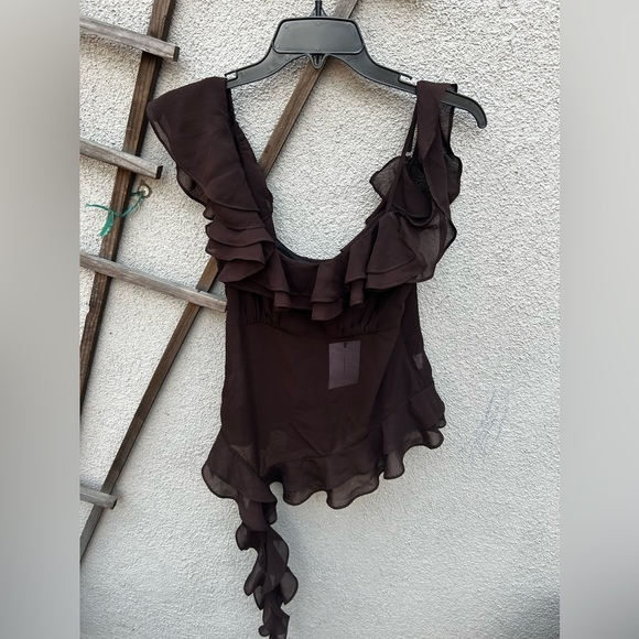 LPA Jess Flounce Scarf Top in Chocolate Brown New with Tags! - Picture 5 of 9